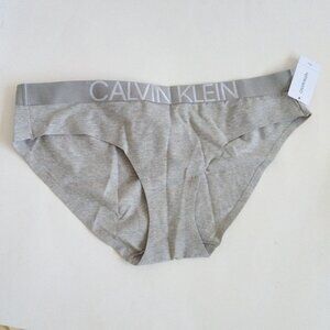 Calvin Klein Women’s Grey Bikini Panty – Thick Logo Waistband, Size L/G